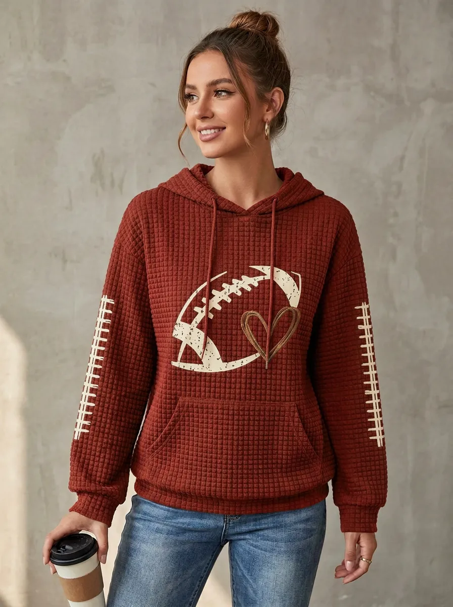 Women's Bold Gridiron Heart Graphic Waffle Hoodie