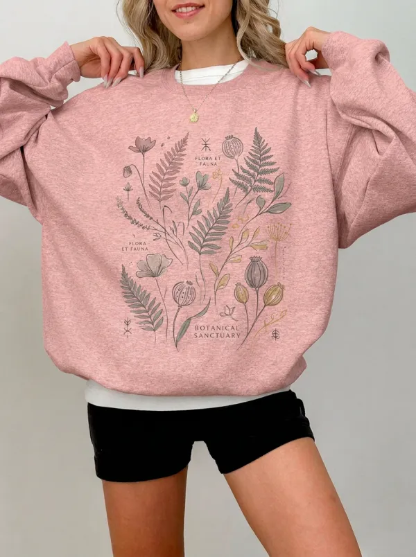 Women's Botanical Sanctuary Flora Fauna Printed Sweatshirt
