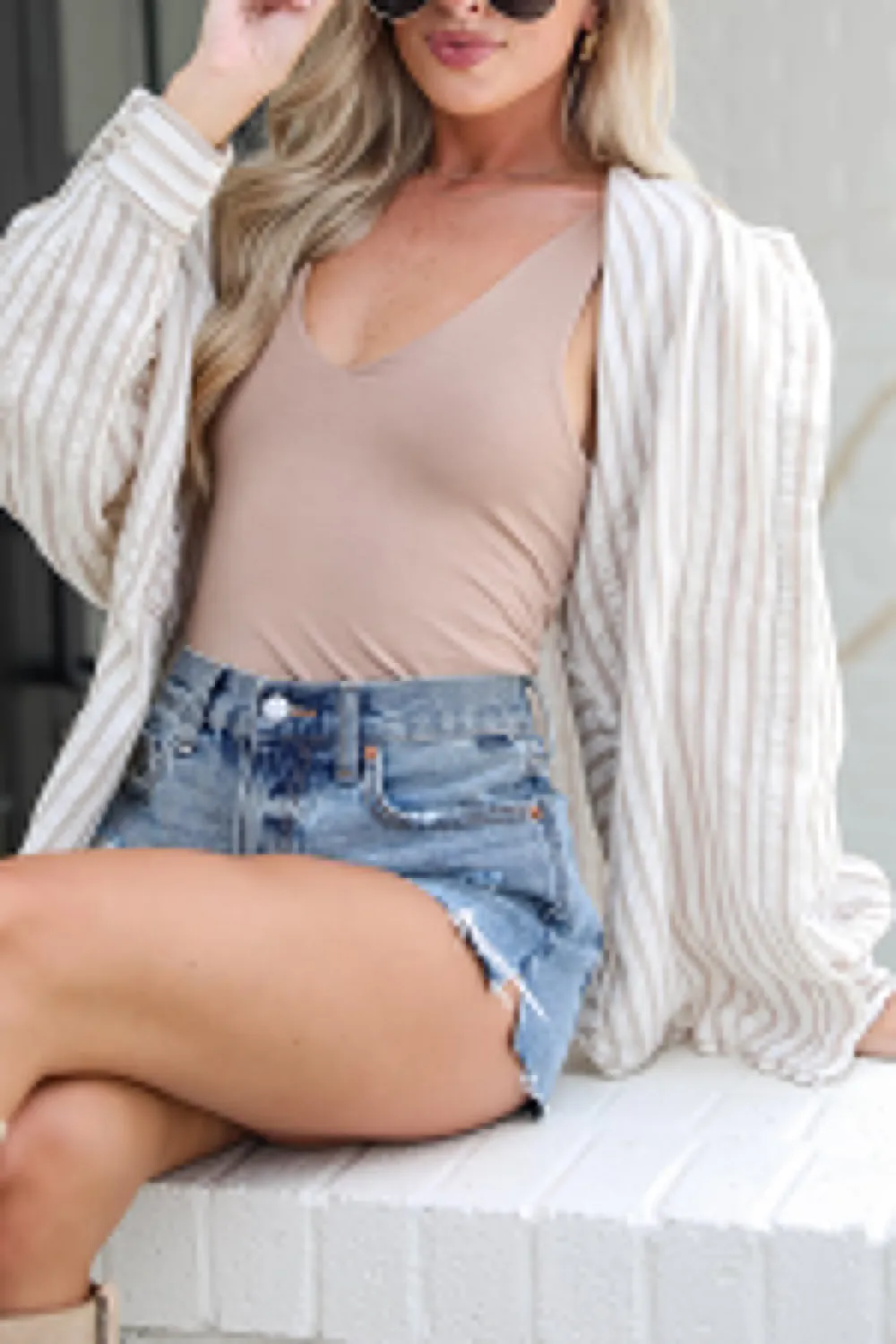 Natural Striped Button-Up Blouse