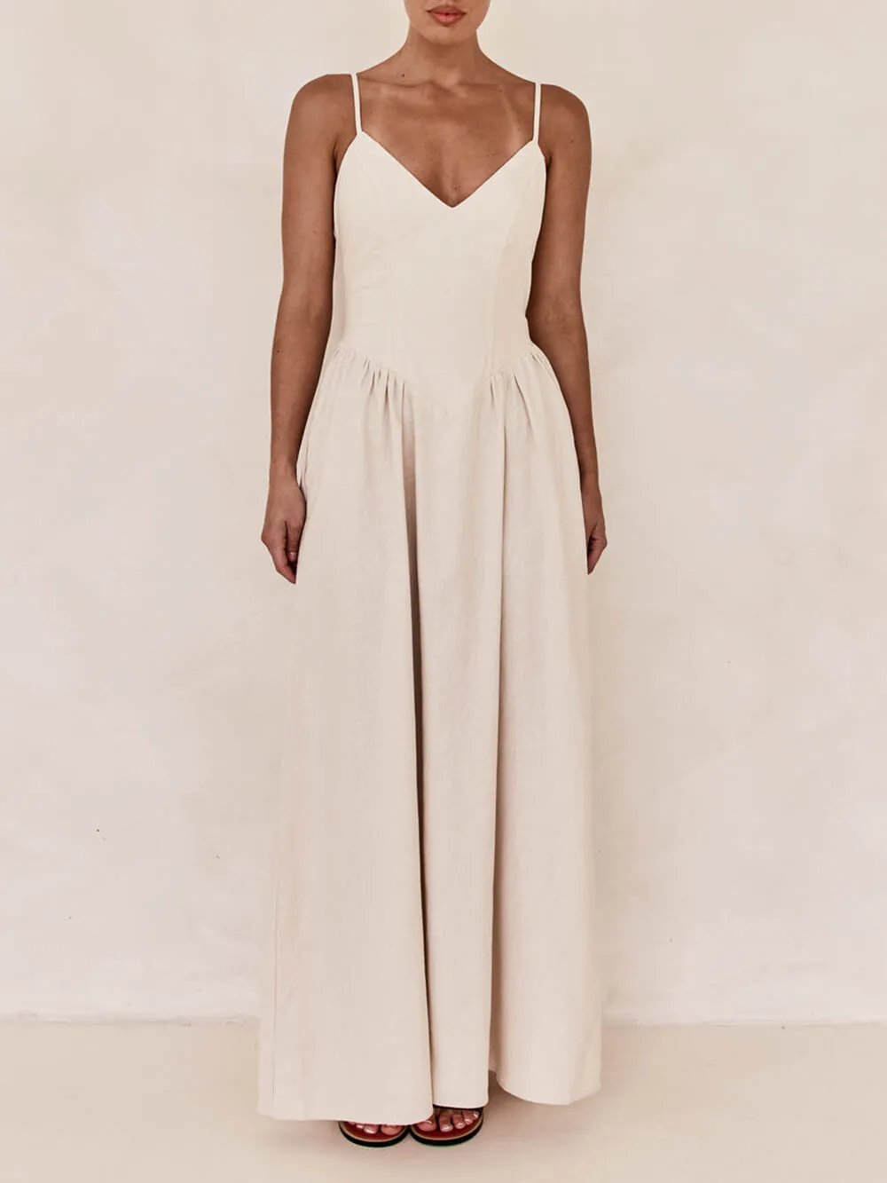 Sunset Suspender Pleated Panel Maxi Dress