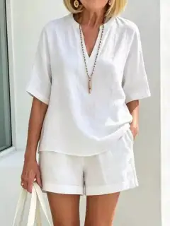 Tailored Refined Pocketed Top and Shorts Matching Set
