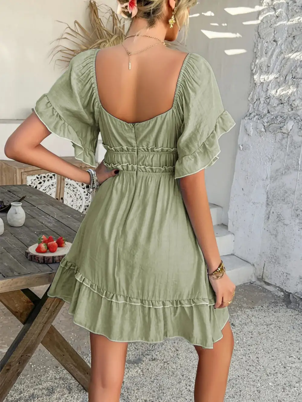 Square Neck Ruffle Mini Dress