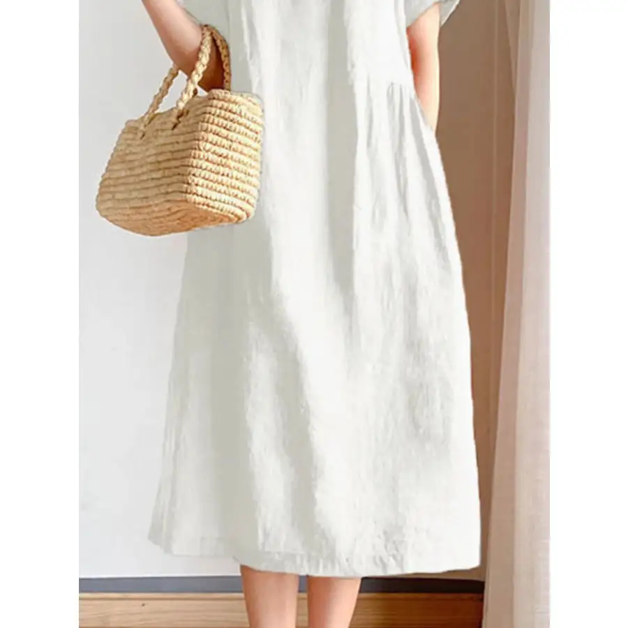 Full Size Casual Round Neck Midi Dress Plus Size