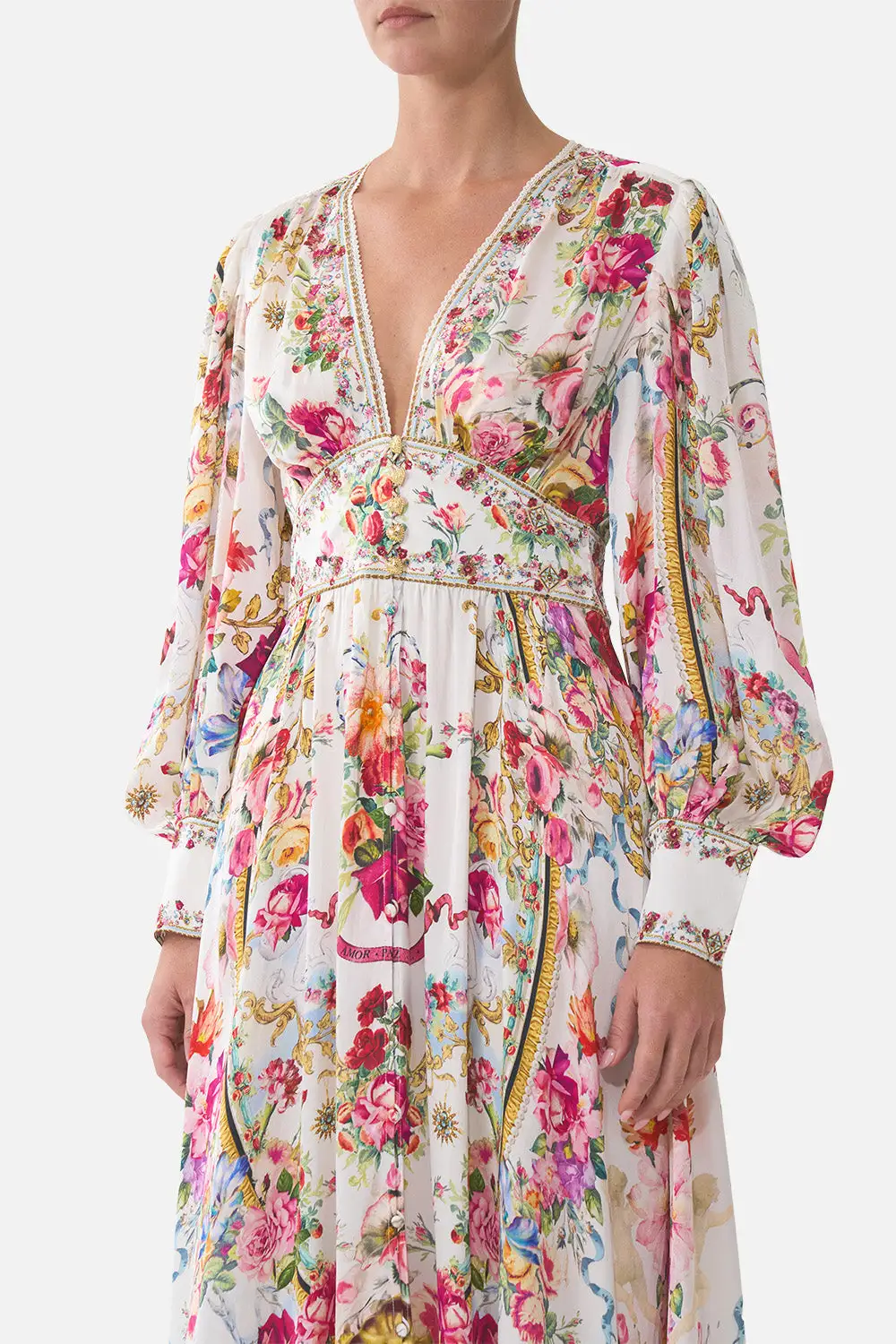 Shaped Waistband Dress with Gathered Sleeves