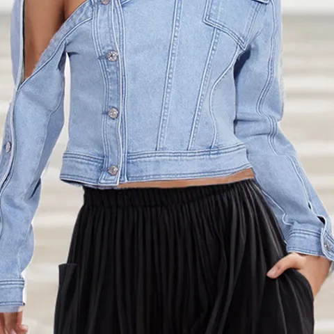 Blue Washed Denim Slash Neck Jacket