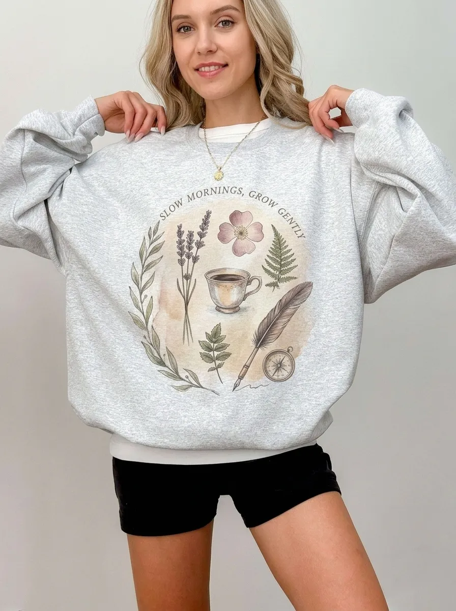 Women's Botanical Coffee Quill Printed Sweatshirt