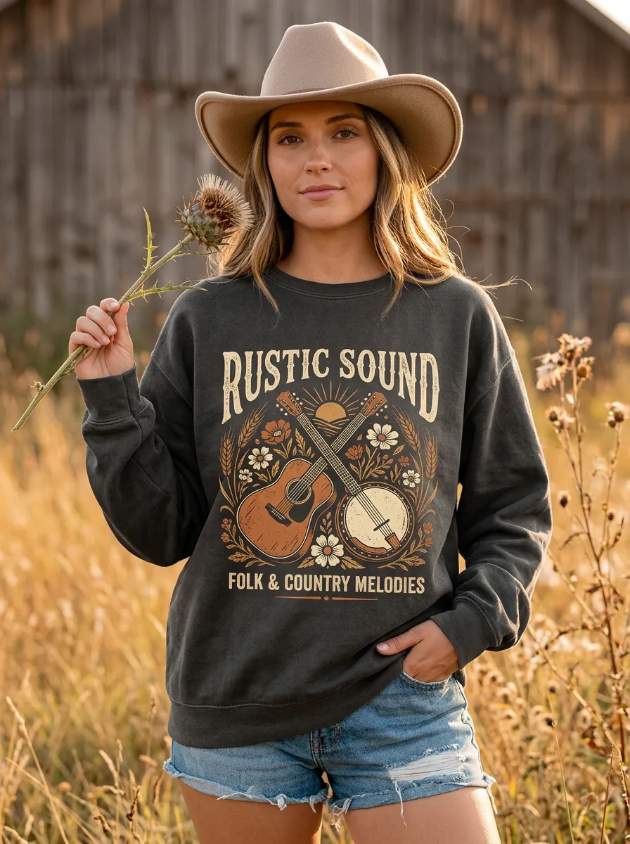 Western-Inspired Everyday-Look Women's Country Music Crewneck Sweatshirt
