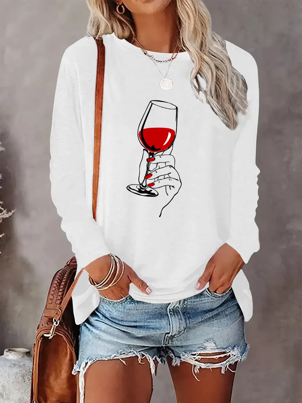 Minimalist Wine Glass Printed T-Shirt
