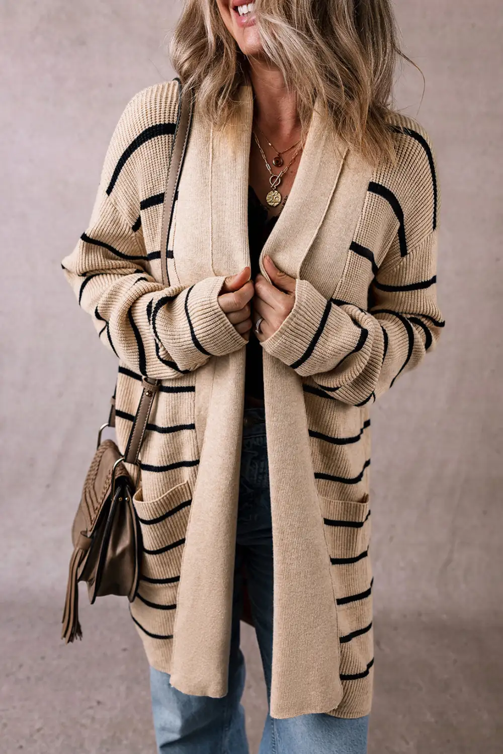 Shawl Neckline Open Pocketed Cardigan