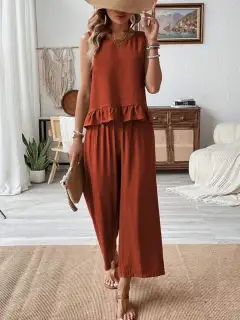 Ruffled Wide-Leg Two-Piece Set
