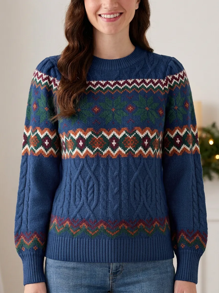 Christmas Snowflake Fair Isle Pattern Knitted Sweater