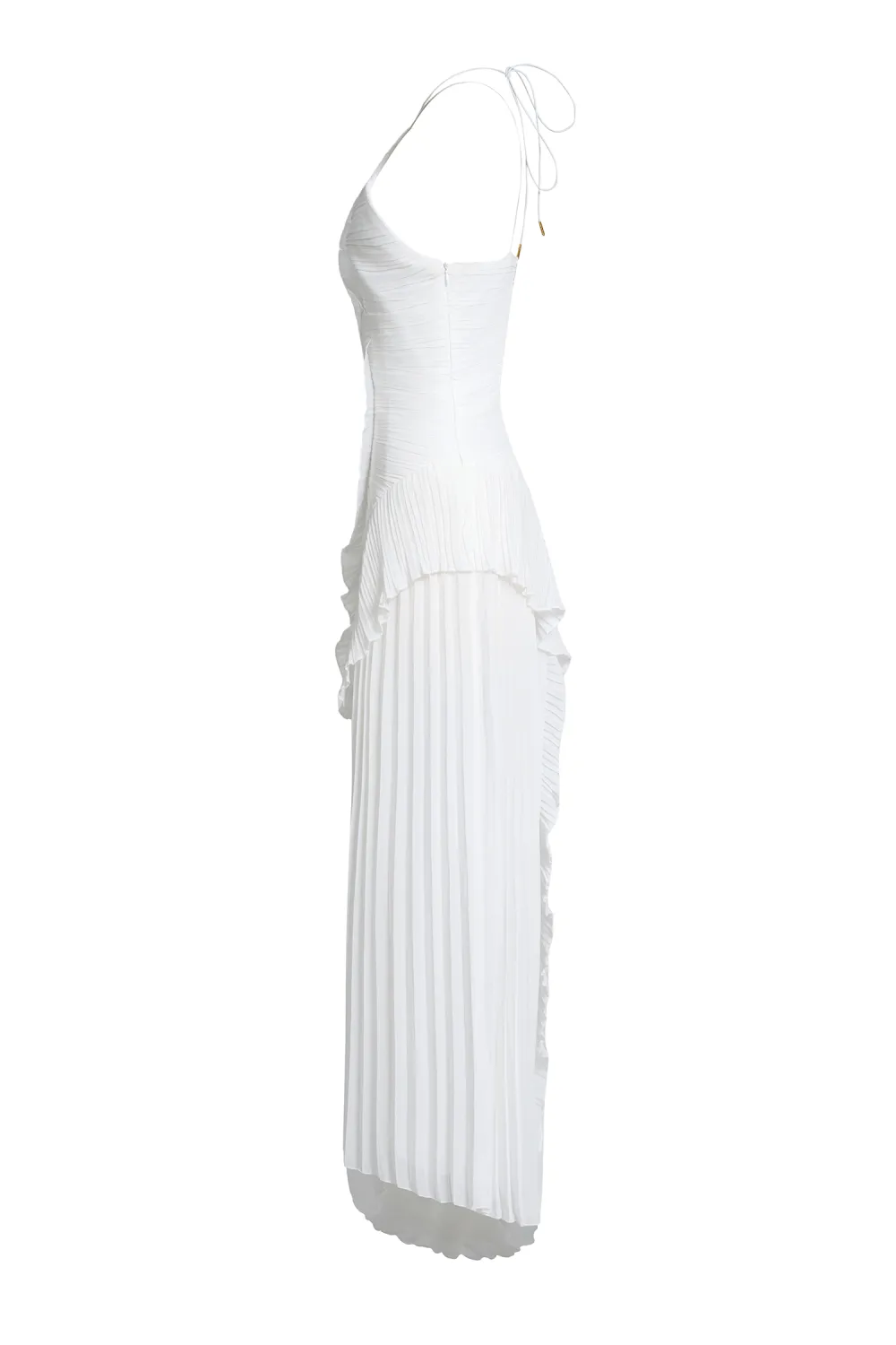 Pleated Frill Halter Neck Midi Dress