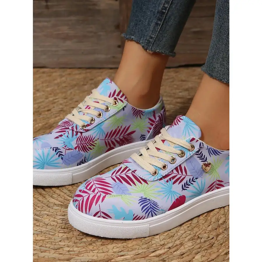 Tropical Leaf Print Canvas Sneakers