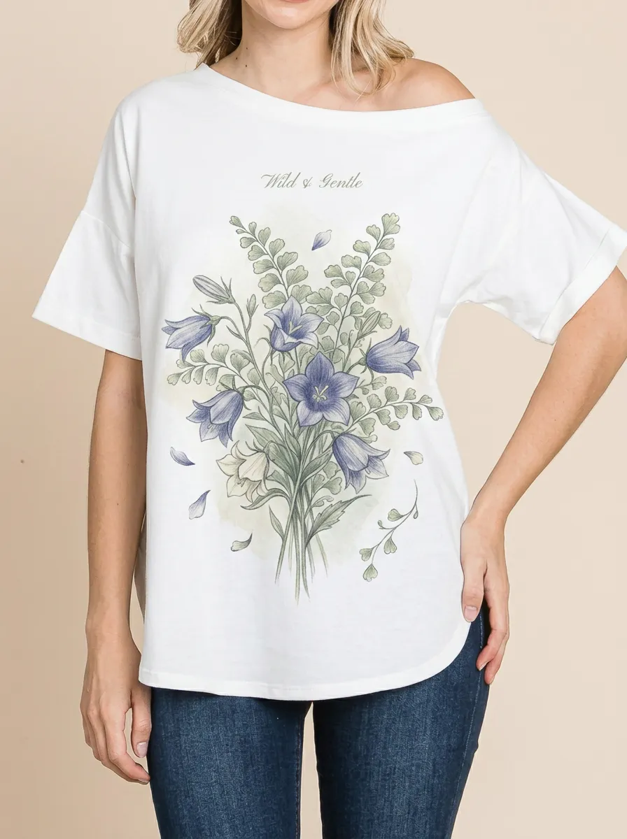 Women's Wild & Gentle Botanical Bellflower Printed T-shirt