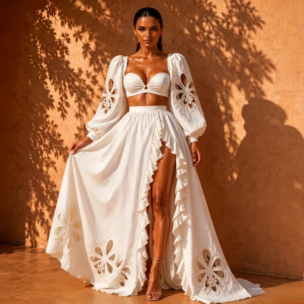 Zariah Hollowed-Out Ruffle Skirt Set