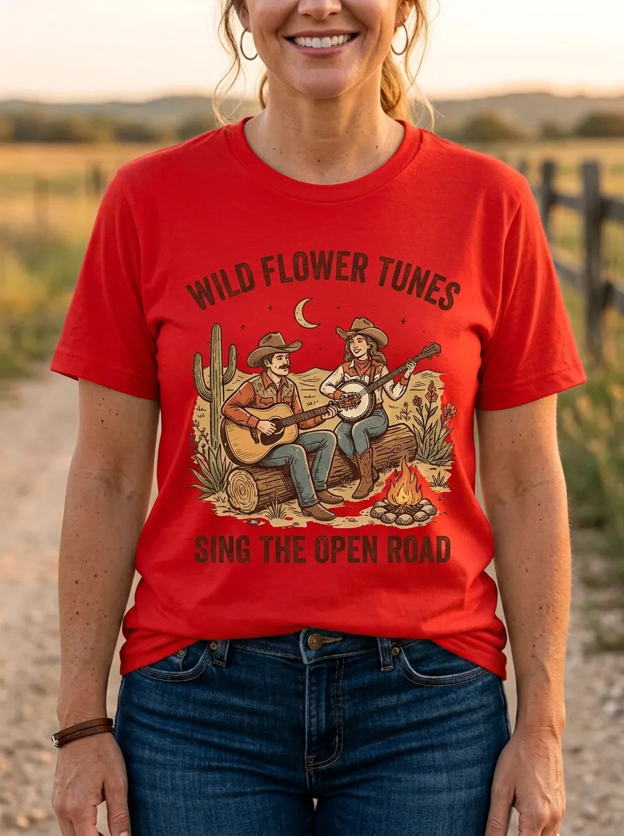Banjo Guitar Cowboy Country Music Graphic T-Shirt