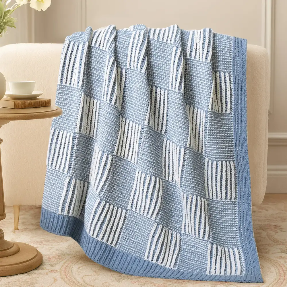Checkered Chenille Two-Tone Throw Blanket