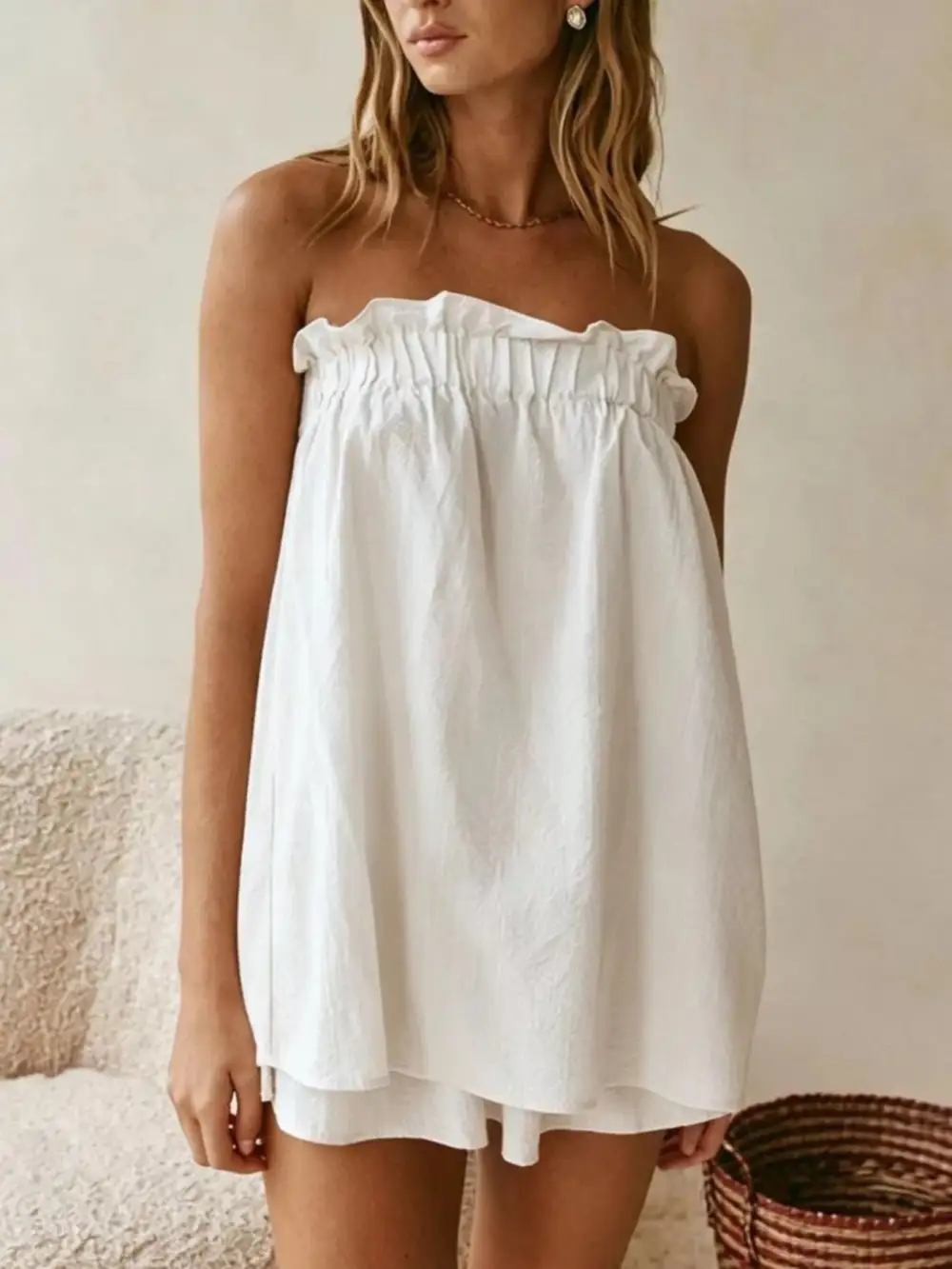 Polished Strapless Top And High-Waisted Skirt Set