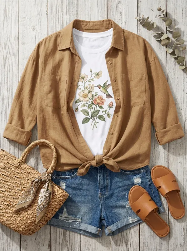 Everyday Nature Lover Hummingbird Floral T-Shirt