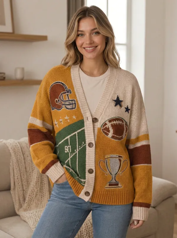 Women's Classic Football Helmet Trophy Field Knit Knit Cardigan