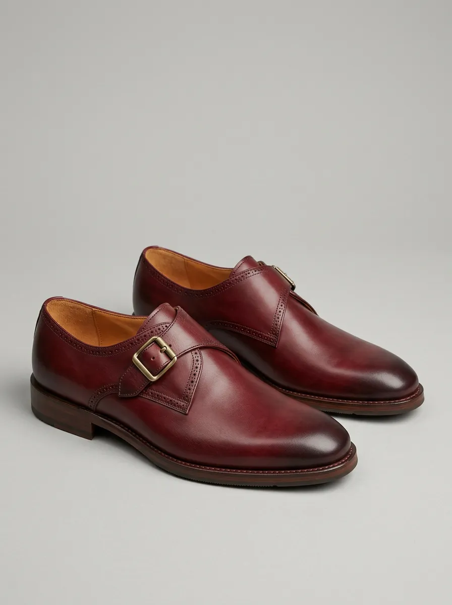 Men's Leather Single Monk Strap Brogue Shoes