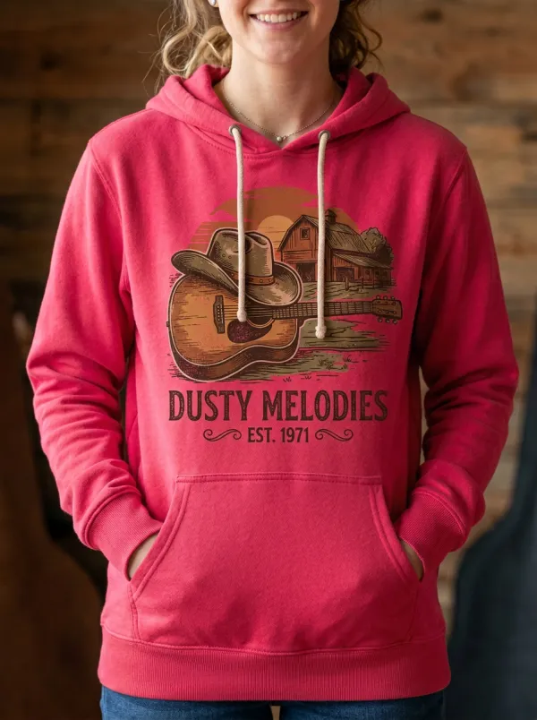 Rustic Country Music Guitar Cowboy Hat Pullover Hoodie