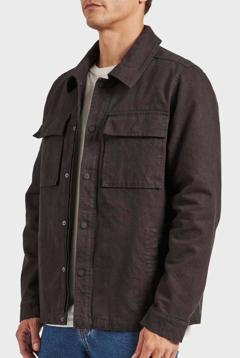 Textured Cotton Casual Utility Shirt Jacket