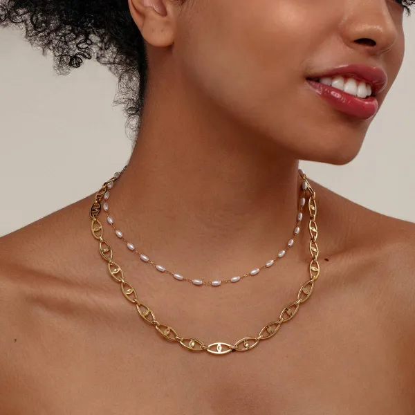 Pearl Geometric Layered Necklace