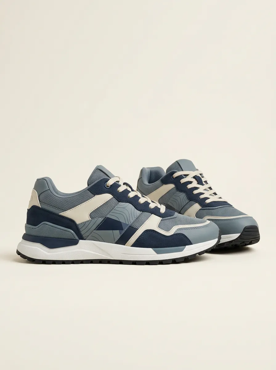 Men's Casual Geometric Topographic Print Sneakers