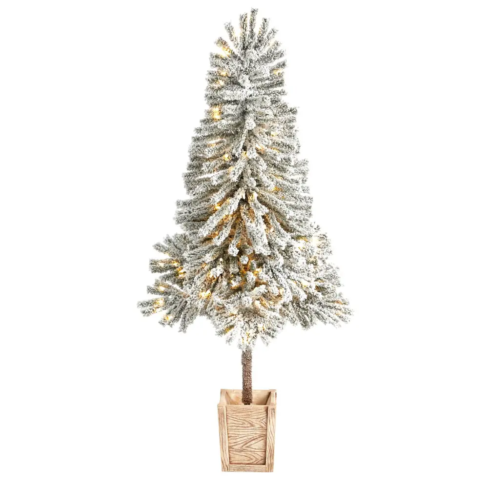Artificial Winter Flocked Leaning Christmas Tree Pre Lit