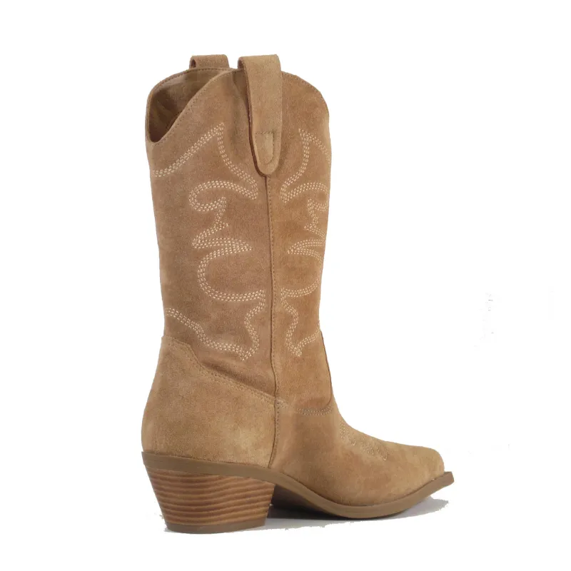 Suede Cowboy Ankle Boots
