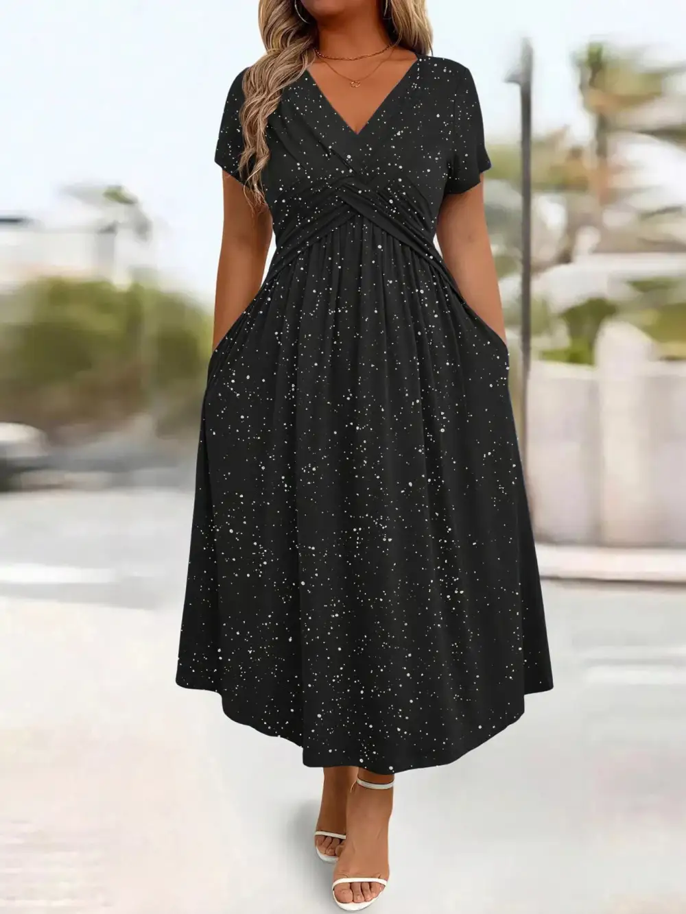 Glitter Flutter Sleeve Midi Dress