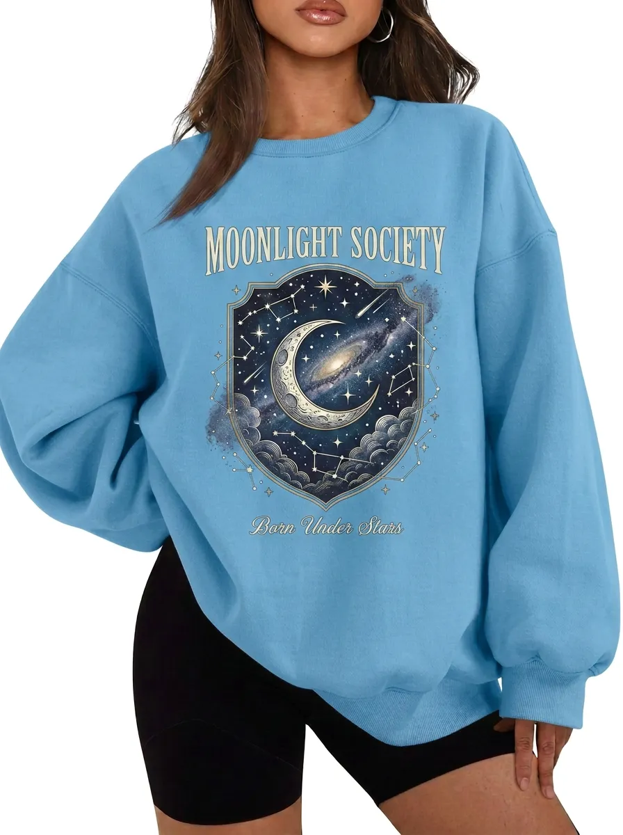 Women's Celestial Moonlight Society Born Under Stars Printed T-shirt