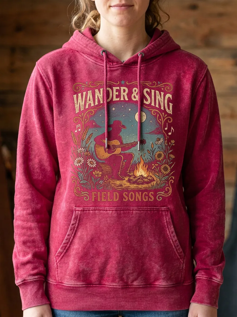 Rustic Country Music Guitar Campfire Pullover Hoodie