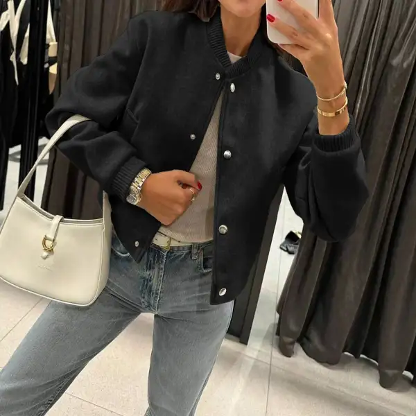 Cropped Teddy Ribbed Trim Bomber Jacket