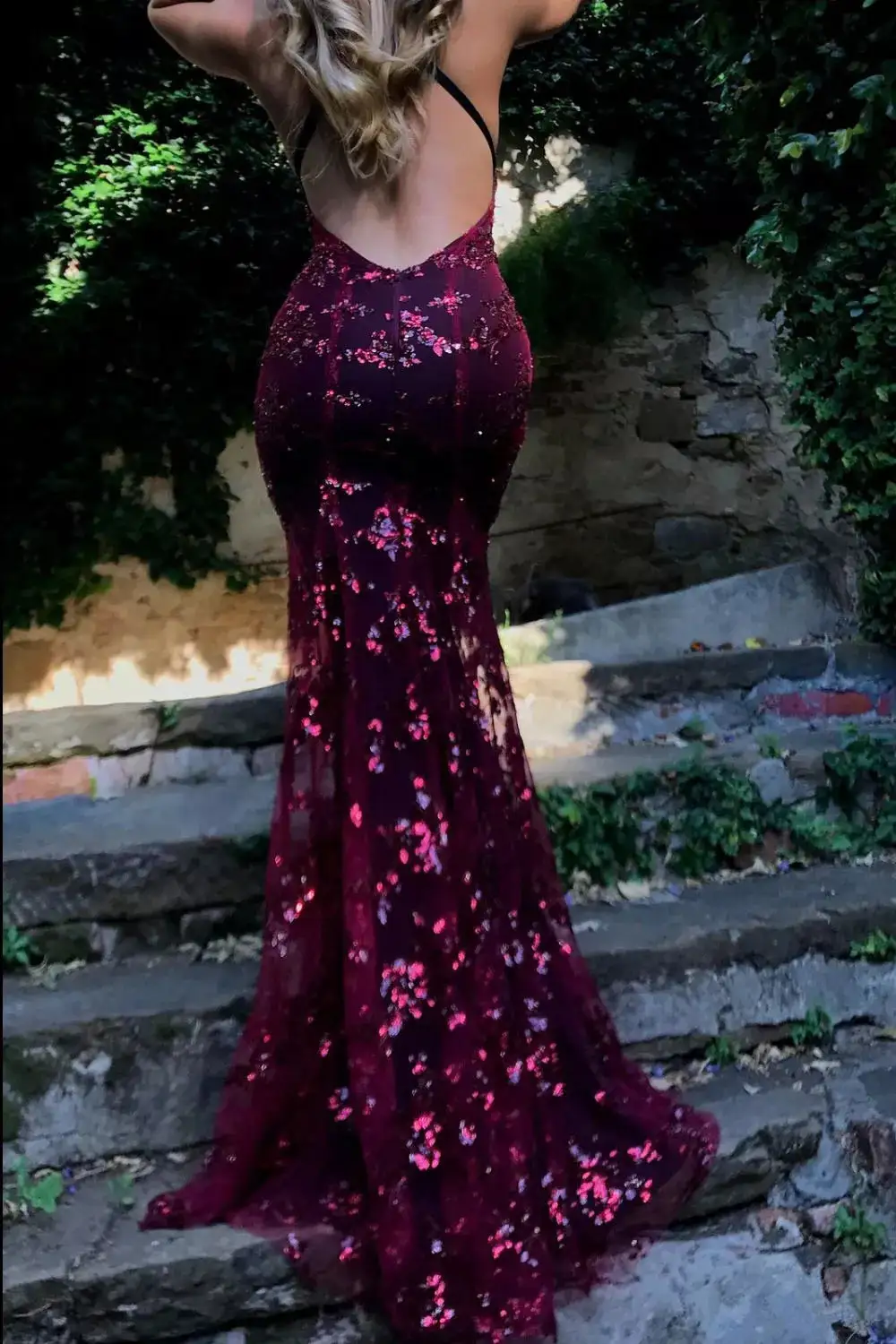 Full Size Sequin Tie Back V Neck Maxi Dress Plus Size