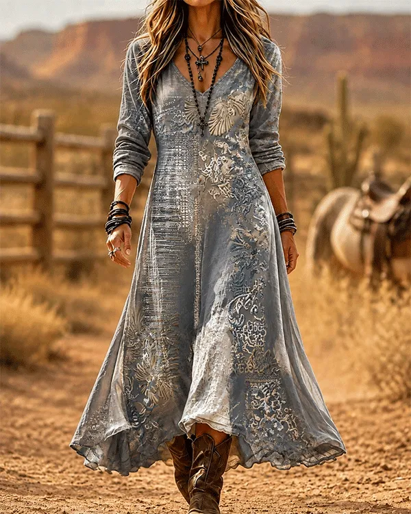 Women'S Retro Embroidered Floral Print Dress