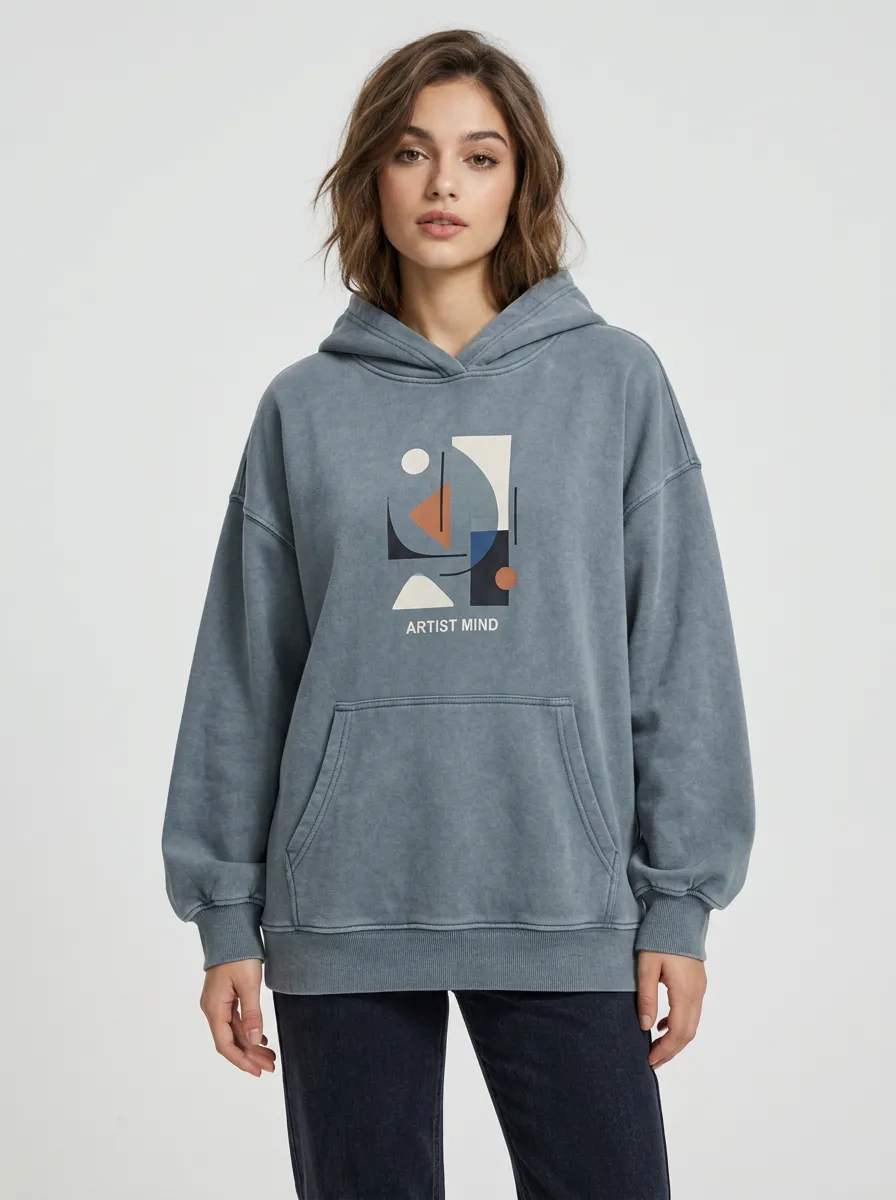 Women's Artist Mind Abstract Geometric Printed Hoodie