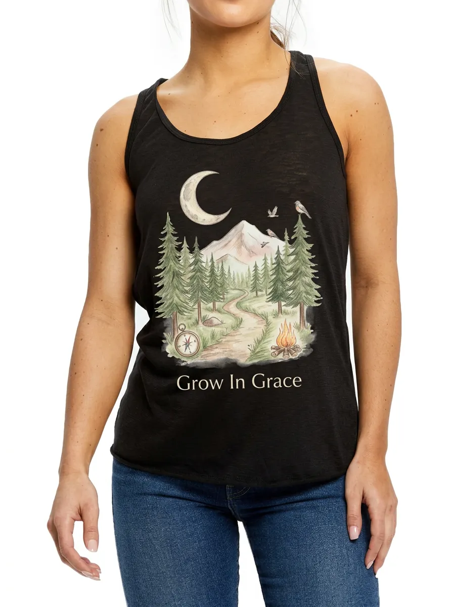 Women's Nature Lover Grow In Grace Mountain Forest Printed Tank Top