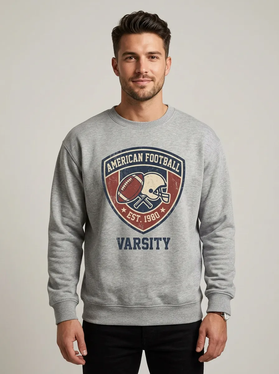 Men's American Football Varsity Shield Printed Sweatshirt