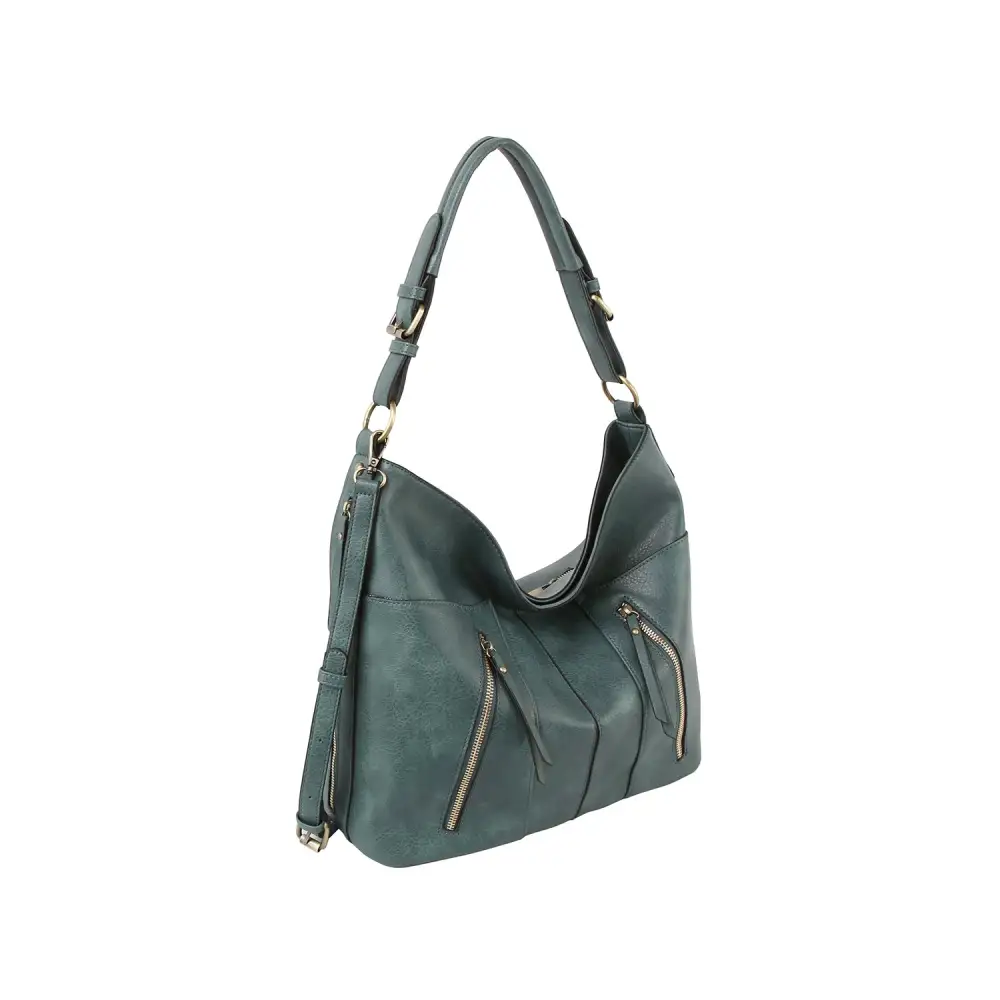 Textured Detail Pocketed Faux Leather Hobo Shoulder Bag