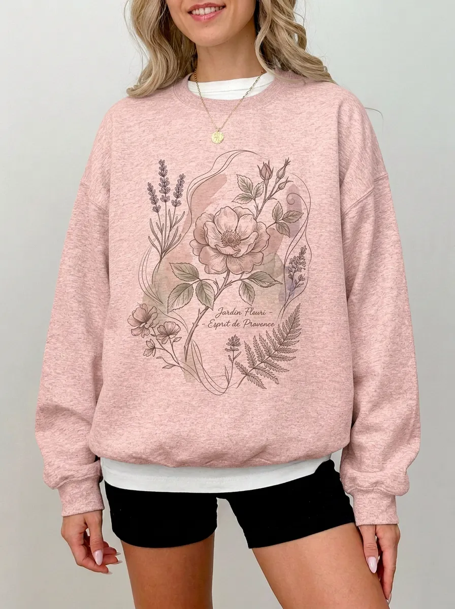 Women's Provence Floral Botanical Jardin Fleuri Printed Sweatshirt