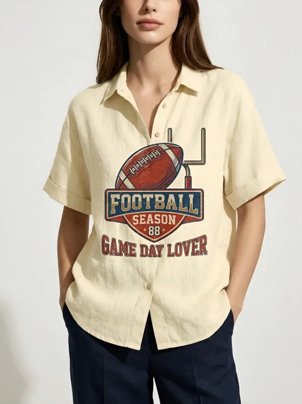 Women's Football Season Game Day Lover Printed Button-up Shirt