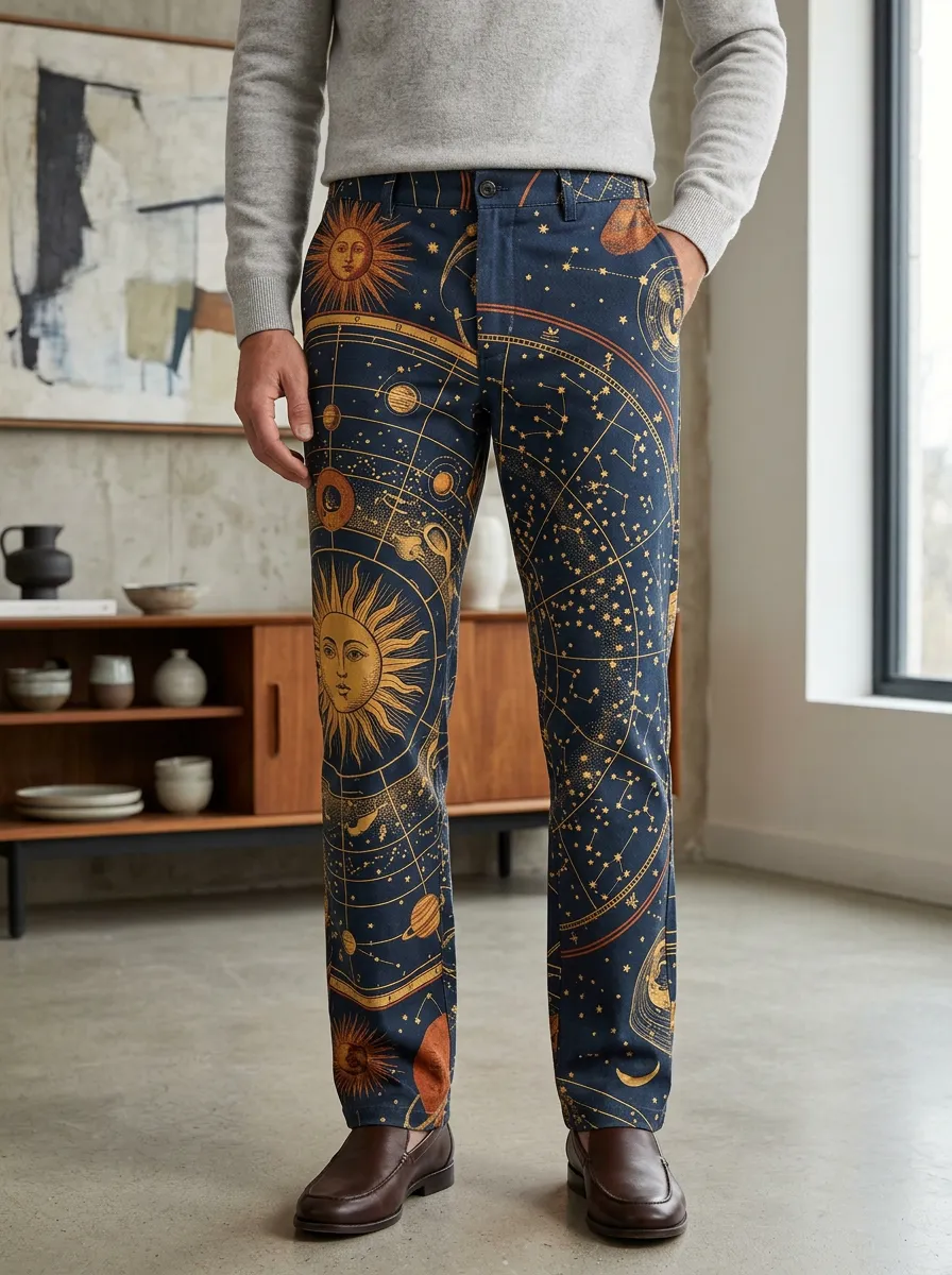 Men's Celestial Astrology Sun and Moon Printed Pants