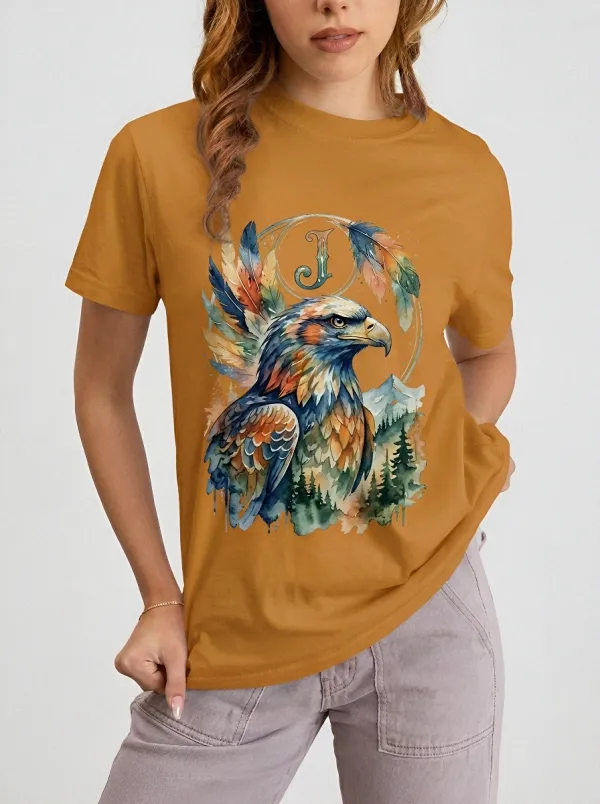 Women's Eagle Feather Watercolor Nature Graphic T-Shirt