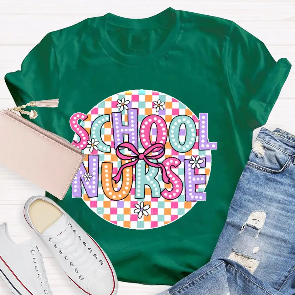 School Nurse Colorful Checkered T-Shirt