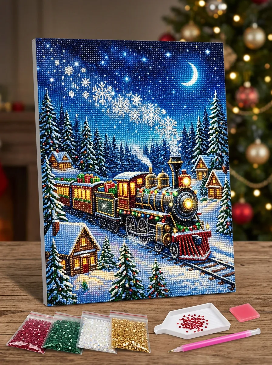 Train Snow Forest Christmas DIY Diamond Painting Kit