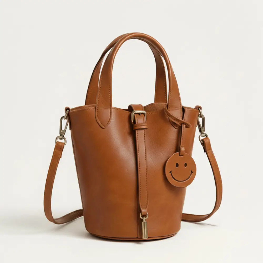 Structured Drawstring Leather Handbag