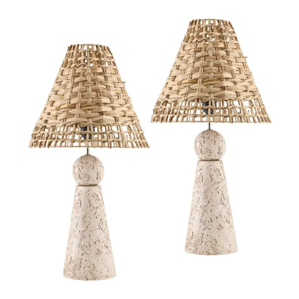 Travertine Base Rattan Table Lamps