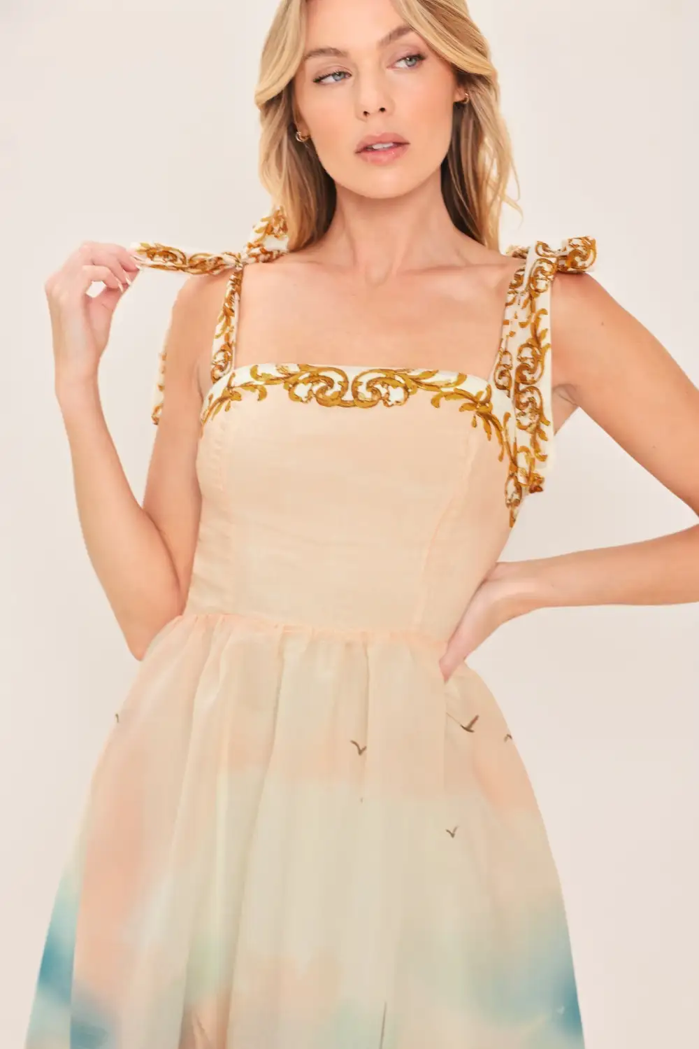 Smocked Printed Midi Dress